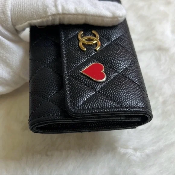 CHANEL Caviar Leather Heart Spade Tri-fold Wallet ♠️ - Picture 9 of 12